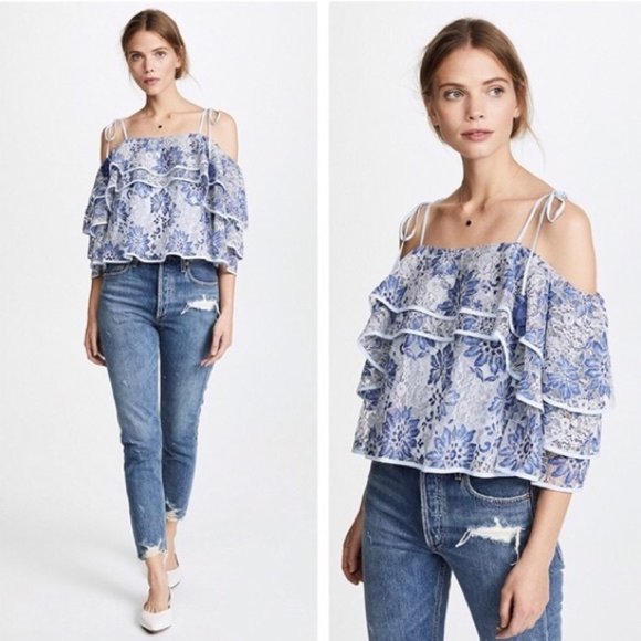 Rebecca Minkoff Tops - Rebecca Minkoff Dena Cold Shoulder Blouse Blue NWT